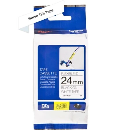 Brother TZe-FX251 24mm Black on White Flexible Label - 2