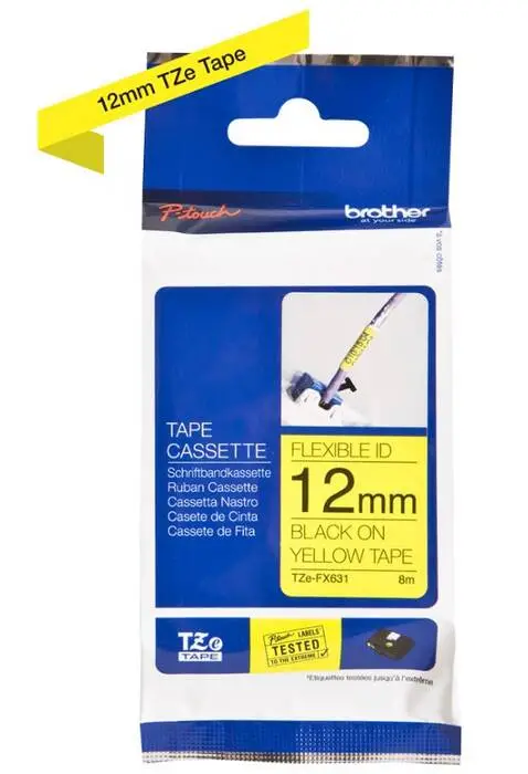 Brother TZe-FX631 12mm Black on Yellow Flexible Label - 2
