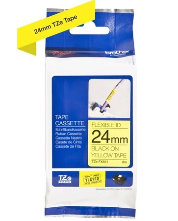 Brother TZe-FX651 24mm Black on Yellow Flexible Label - 1