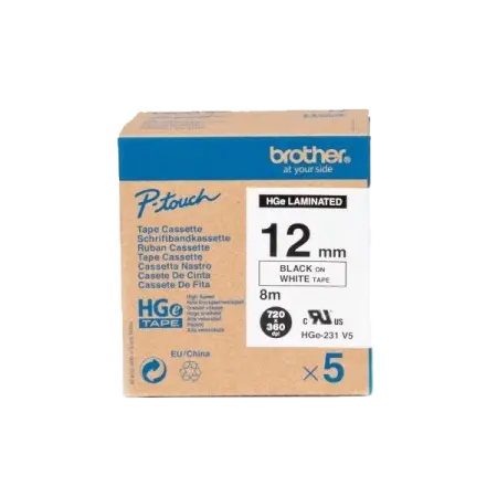 HGe-231 12mm Beyaz üzerine Siyah Laminasyonlu Etiket - Brother