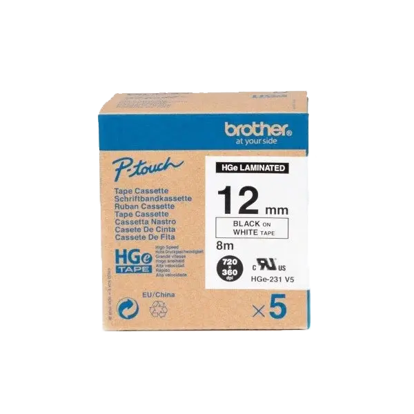 HGe-231 12mm Black on White Laminated Label - 1