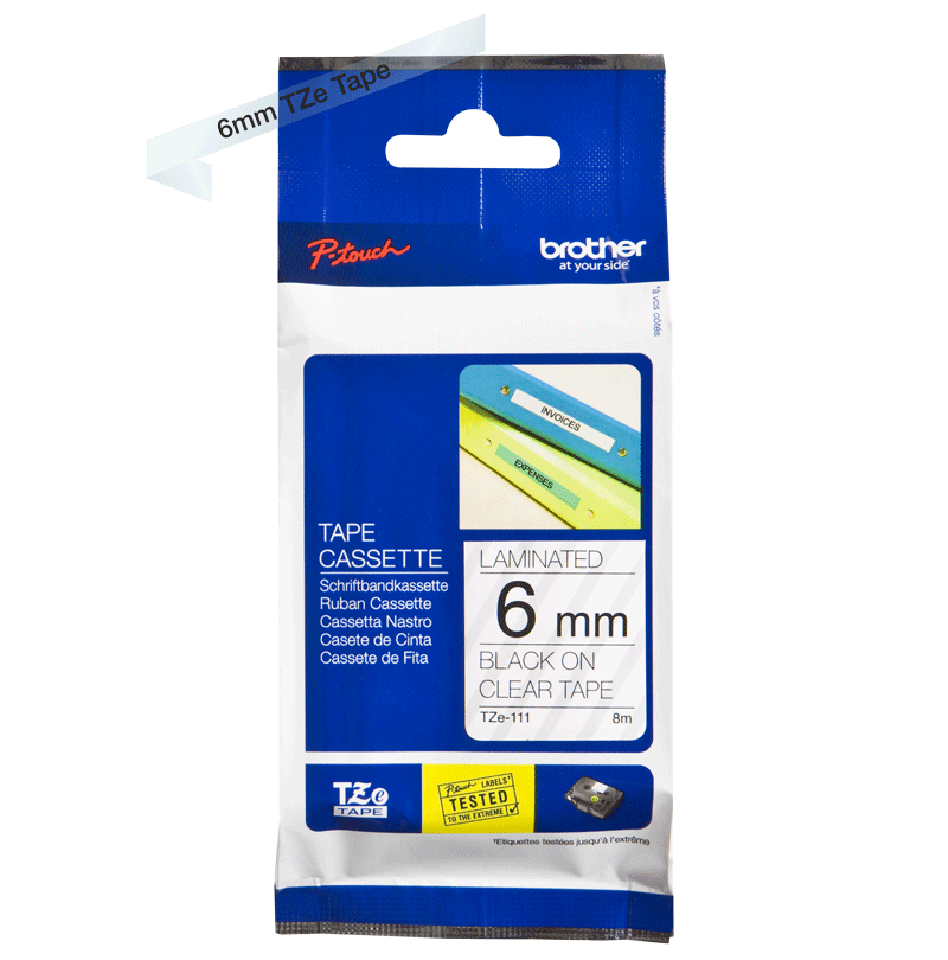 TZe-111 6mm Black on Clear Laminated Label - 2