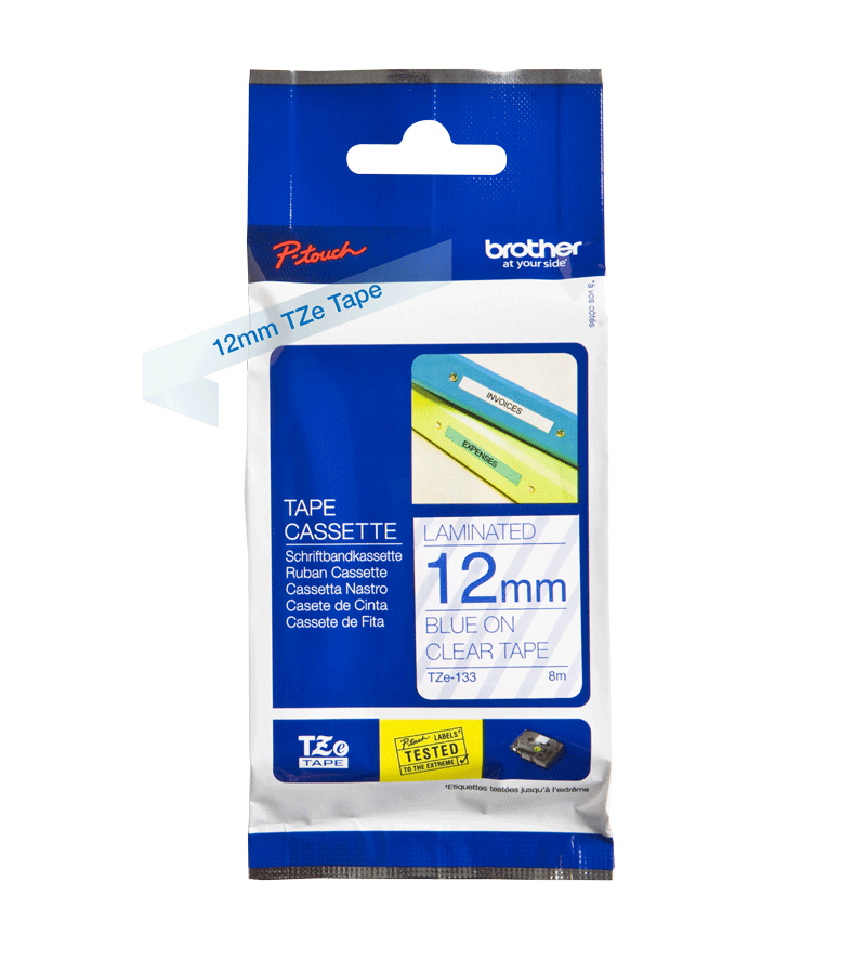 TZe-133 12mm Cyan on Clear Laminated Label - 2