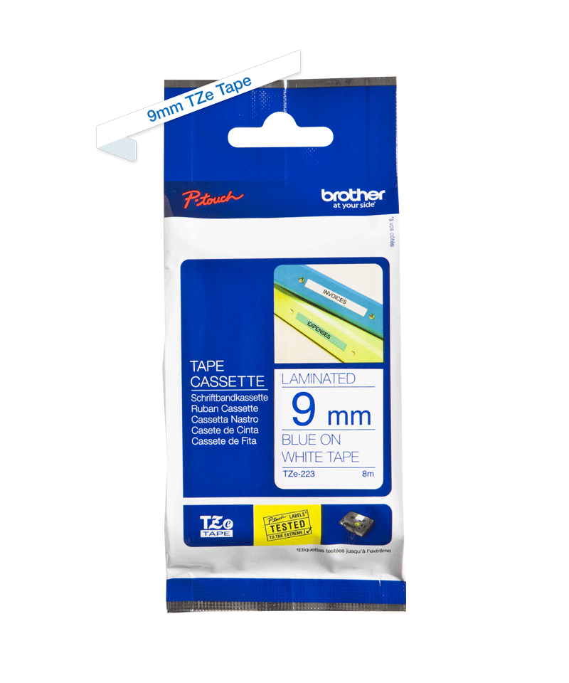 TZe-223 9mm Cyan on White Laminated Label - 2