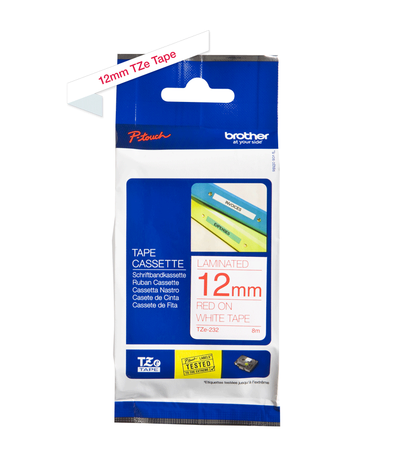 TZe-232 12mm Magenta on White Laminated Label - 2