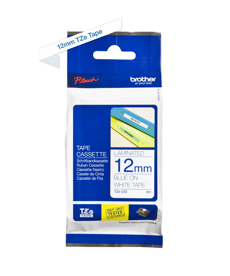 TZe-233 12mm Cyan on White Laminated Label - 2