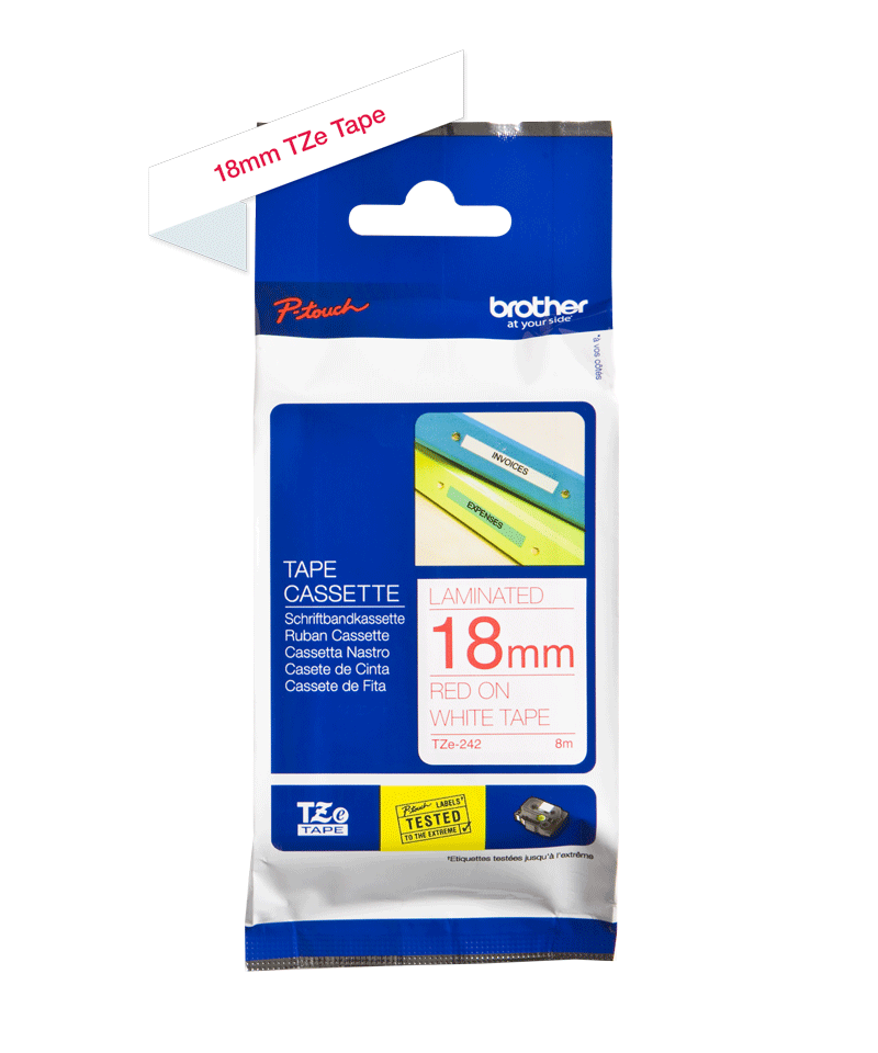 TZe-242 18mm Magenta on White Laminated Label - 2