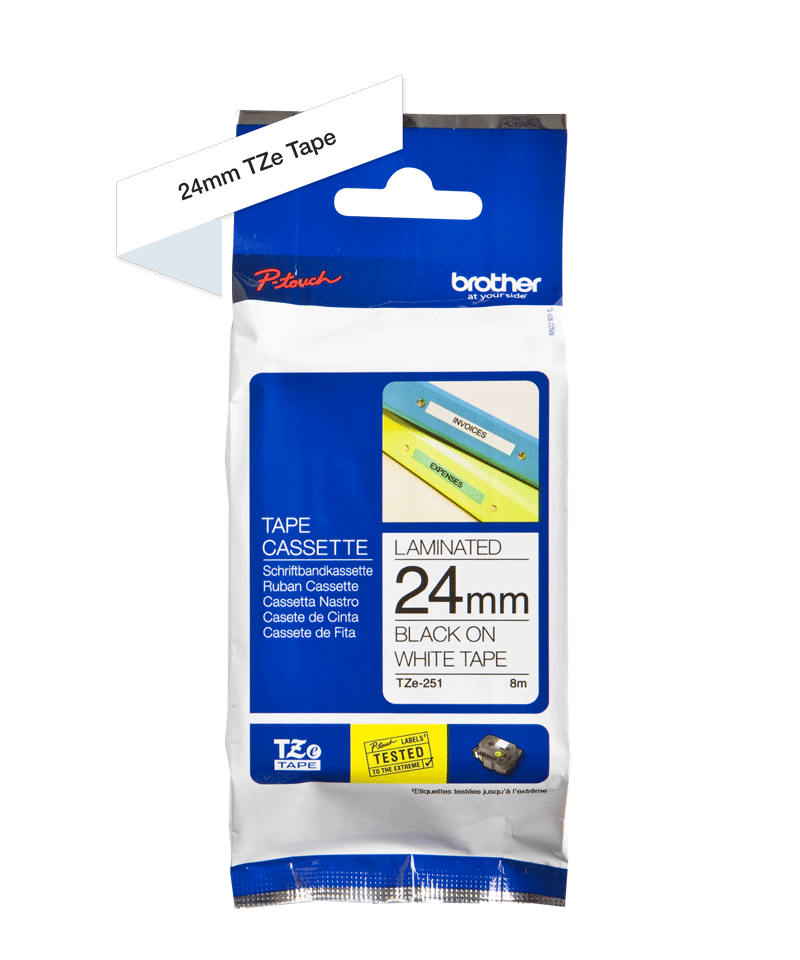 TZe-251 24mm Black on White Laminated Label - 2