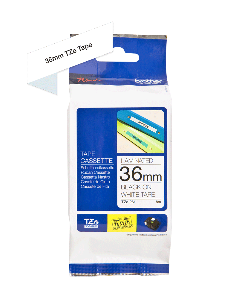 TZe-261 36mm Black on White Laminated Label - 2