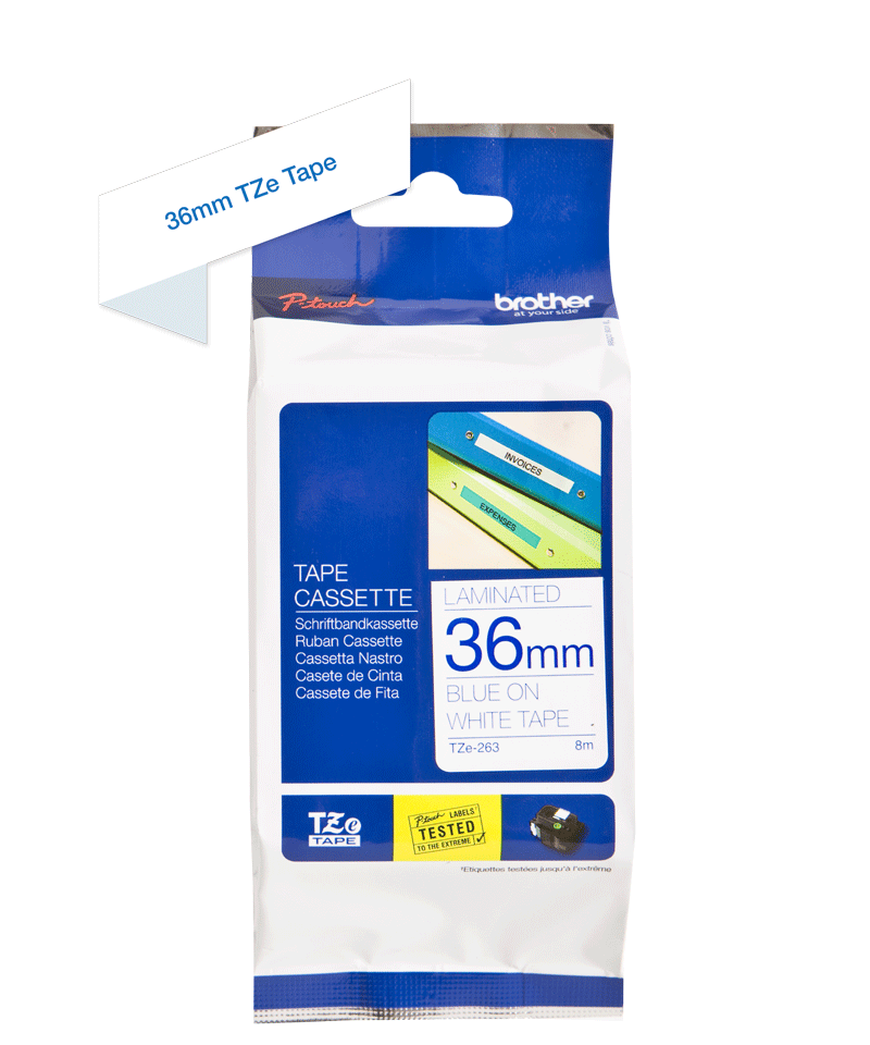 TZe-263 36mm Cyan on White Laminated Label - 2