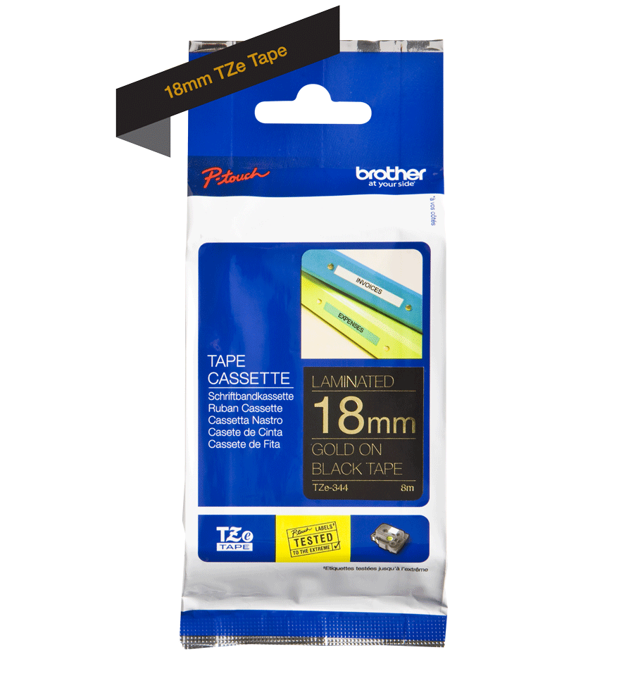 TZe-344 18mm Gold on Black Laminated Label - 2