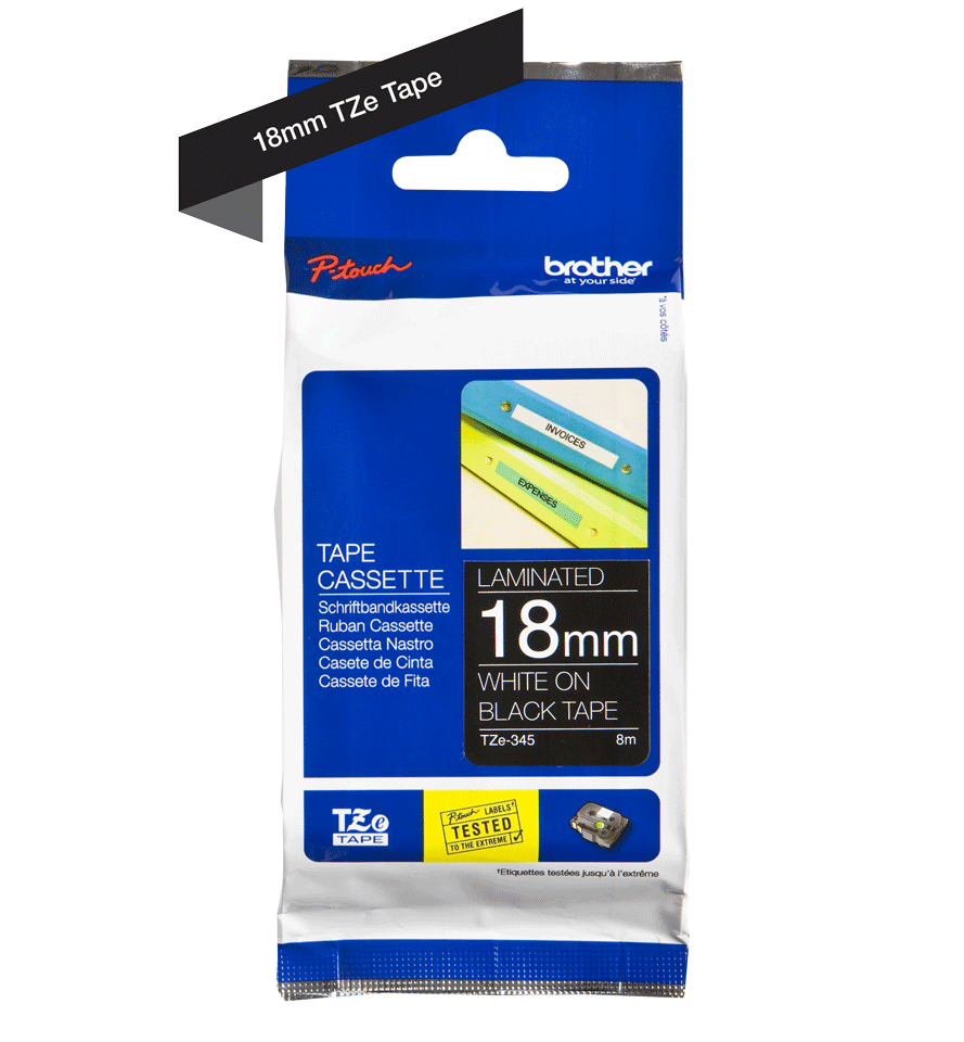 TZe-345 18mm White on Black Laminated Label - 2