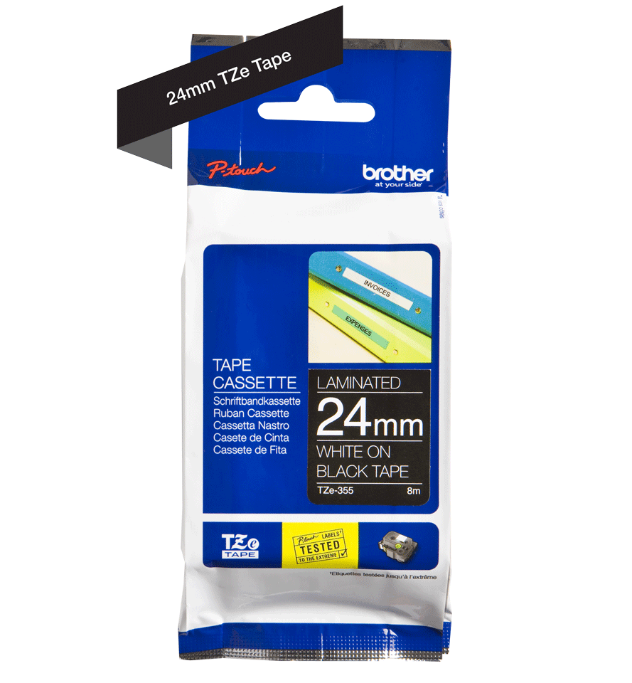 TZe-355 24mm White on Black Laminated Label - 2