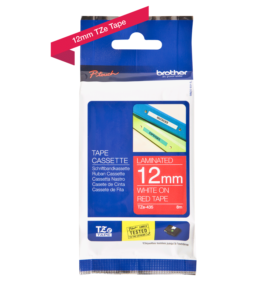 TZe-435 12mm White on Magenta Laminated Label - 2