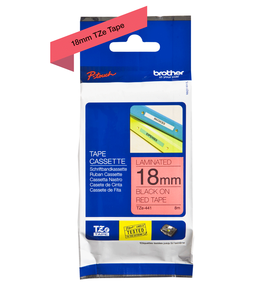 TZe-441 18mm Black on Magenta Laminated Label - 2