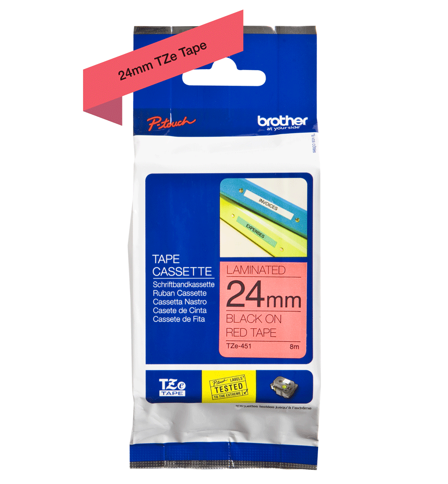 TZe-451 24mm Black on Magenta Laminated Label - 2