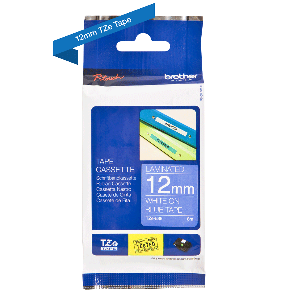 TZe-535 12mm White on Cyan Laminated Label - 2