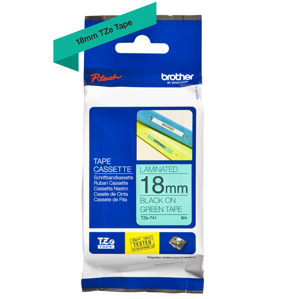 TZe-741 18mm Black on Green Laminated Label - 2