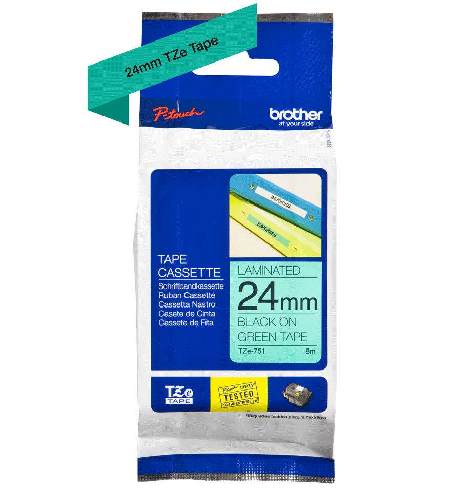 TZe-751 24mm Black on Green Laminated Label - 2