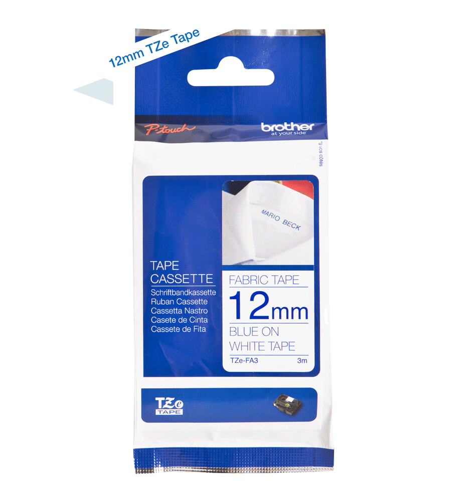 TZe-FA3 12mm Fabric Label Cyan on White (TZe Tape) - 2