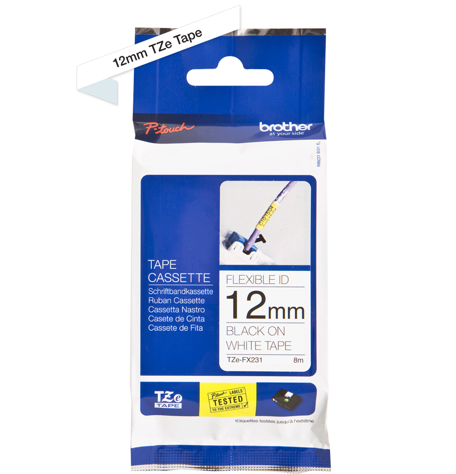 TZe-FX231 12mm Black on White Flexible Laminated Label - 2