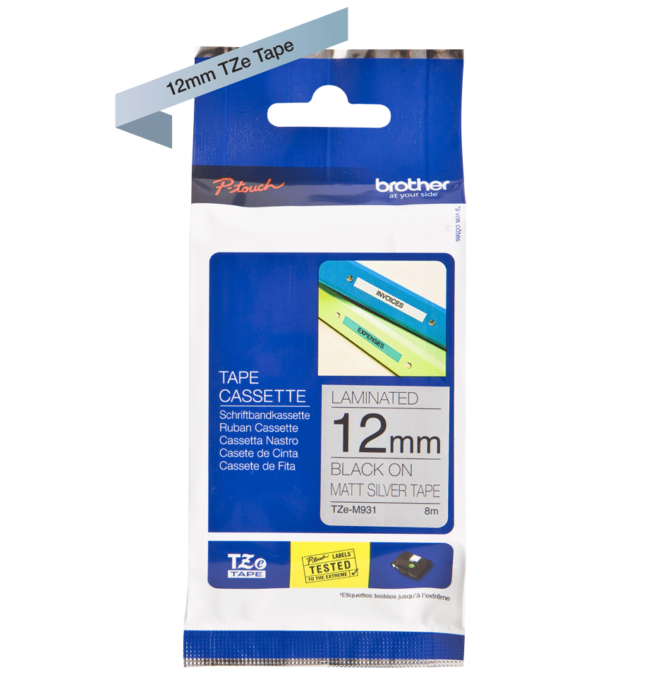 TZe-M931 12mm Black on Matte Silver Label - 2