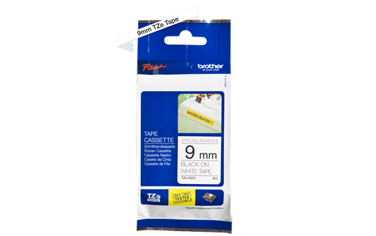 TZe-S221 9mm Black on White Strong Adhesive Label - 2