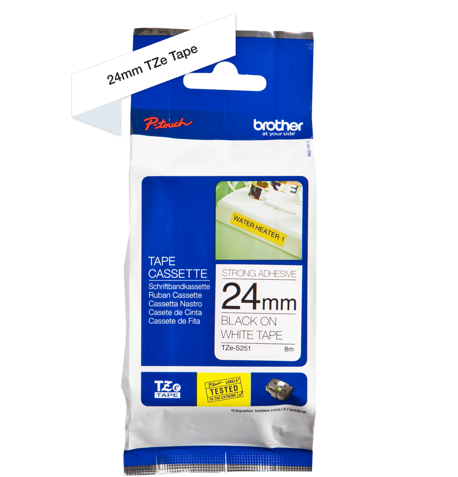 TZe-S251 24mm Black on White Strong Adhesive Label - 2
