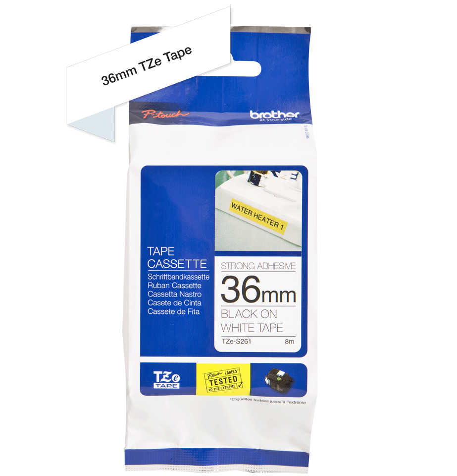 TZe-S261 36mm Black on White Strong Adhesive Label - 2