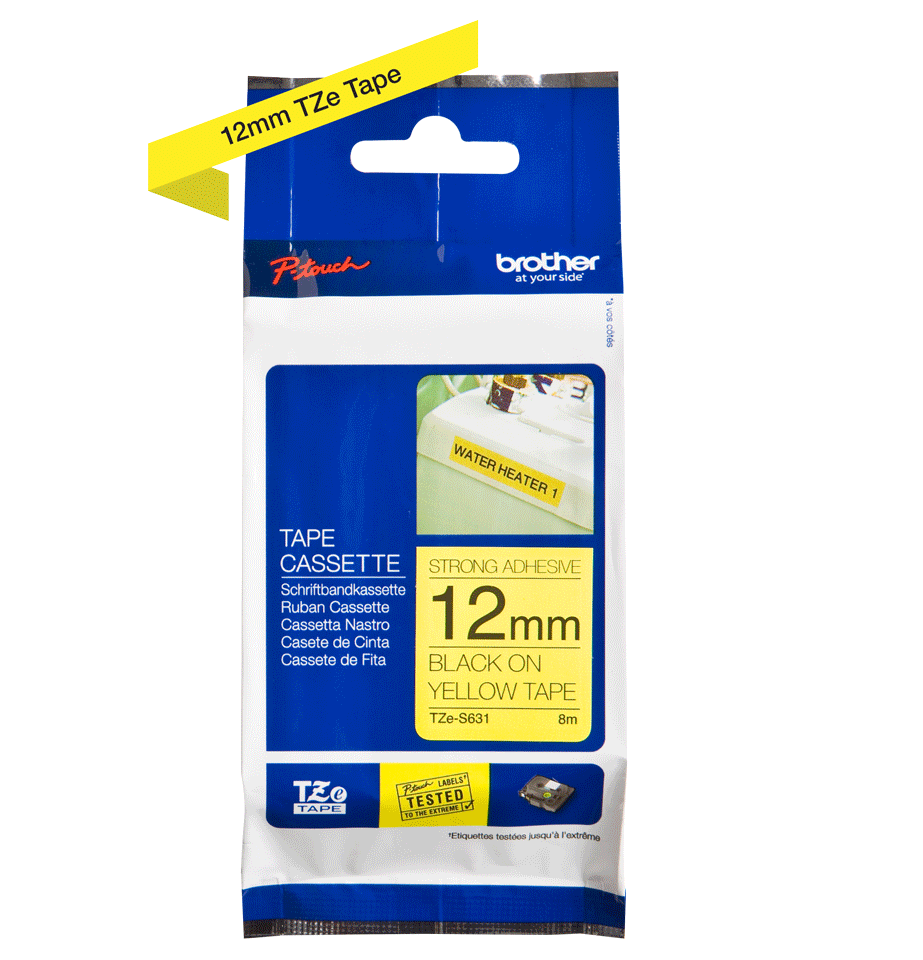 TZe-S631 12mm Black on Yellow Strong Adhesive Label - 2