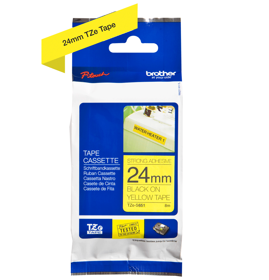 TZe-S651 24mm Black on Yellow Strong Adhesive Label - 2